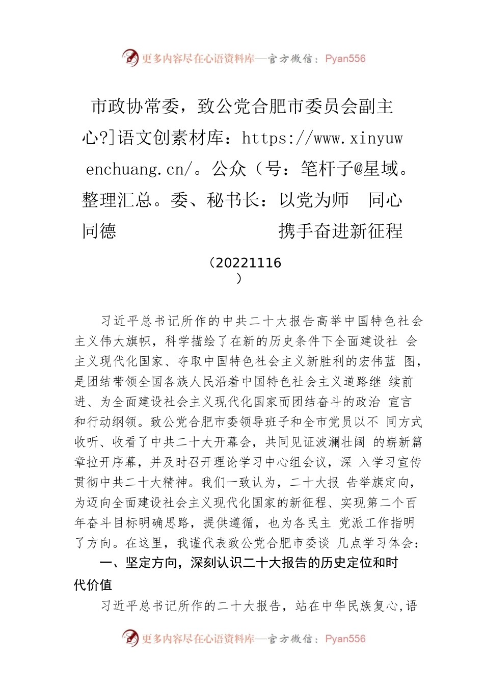 市政协常委，致公党合肥市委员会副主委、秘书长：以党为师  同心同德  携手奋进新征程(20221116).docx_第1页