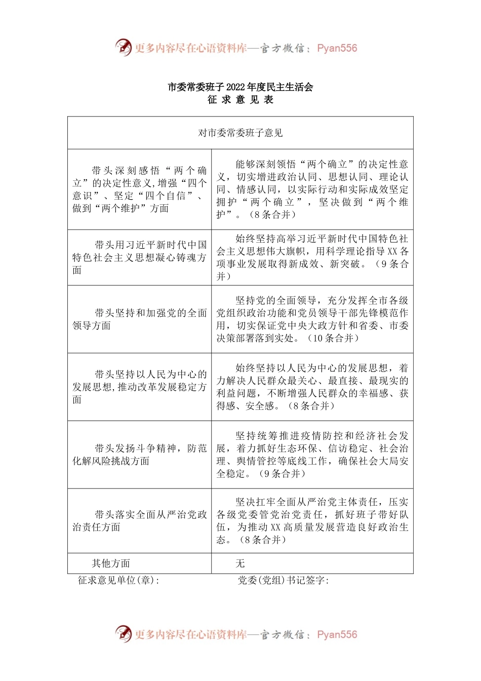 市委常委班子2022年度民主生活会征求意见汇总.docx_第1页