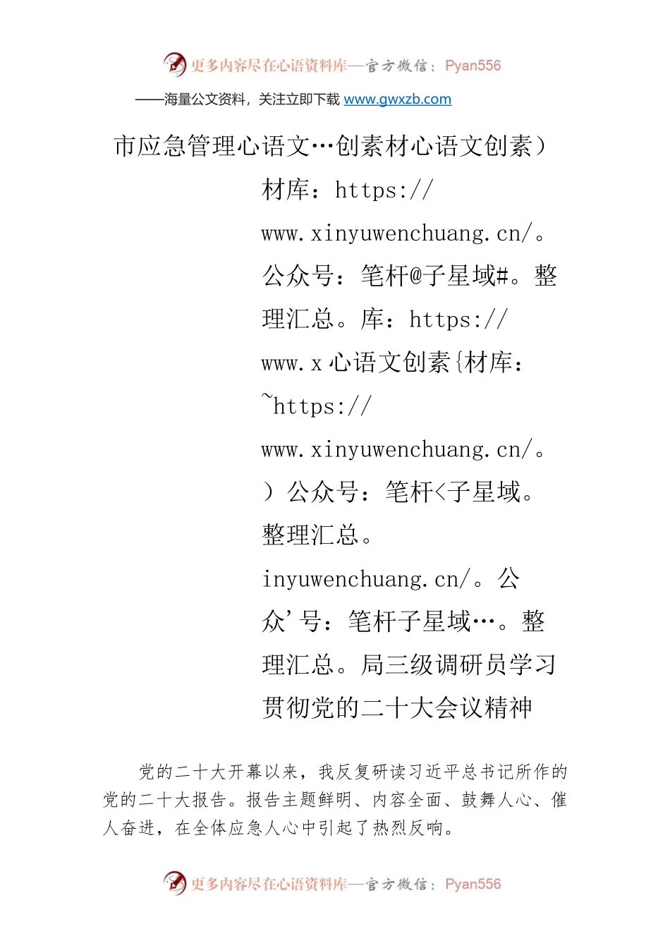 市应急管理局三级调研员学习贯彻党的二十大会议精神（20221022）.docx_第1页