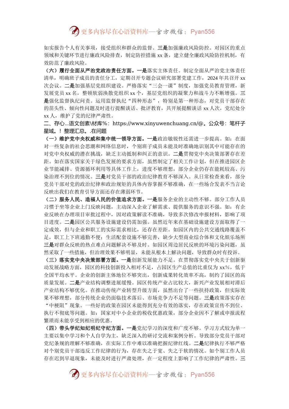 市工业园区领导班子2024年民主生活会对照检查发言材料（四个带头）.docx_第2页