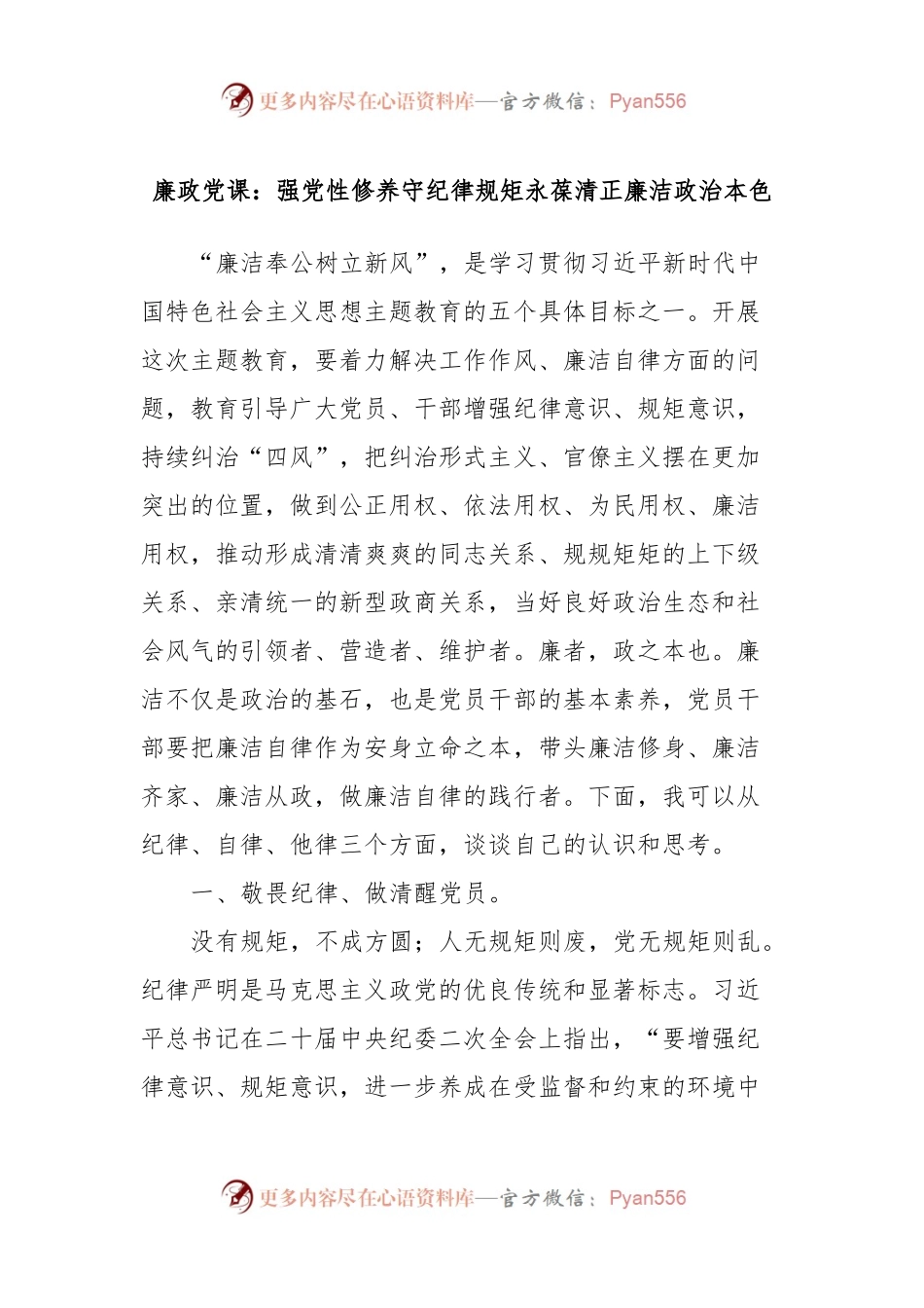 廉政党课：强党性修养守纪律规矩永葆清正廉洁政治本色.docx_第1页