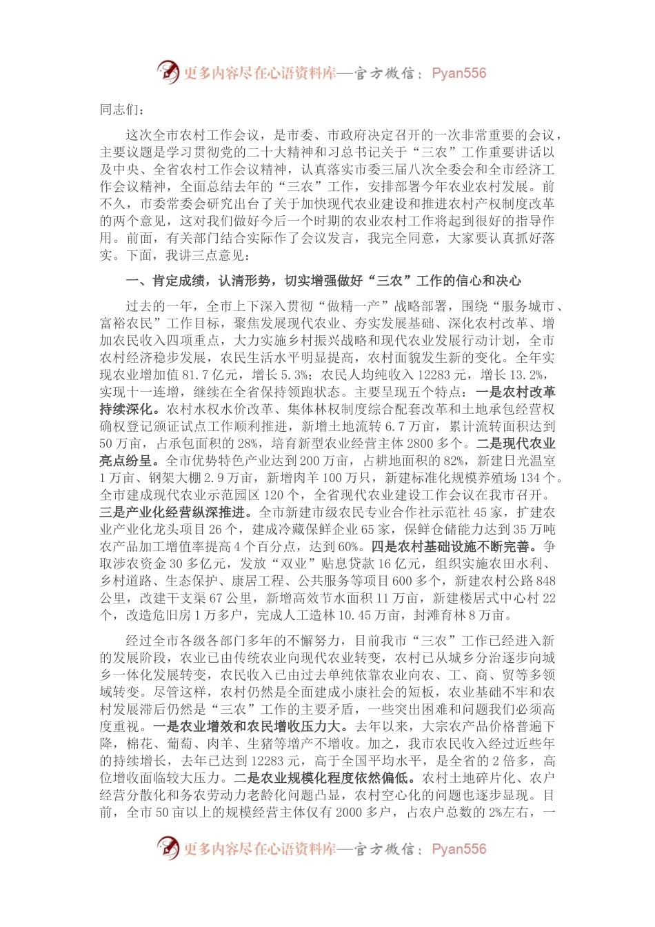 市长在全市农村工作会议讲话.docx_第1页