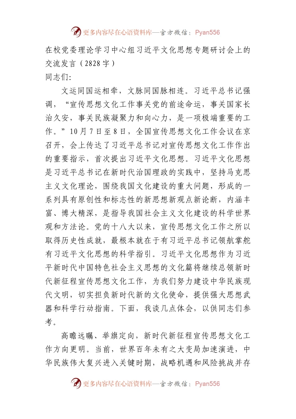 文化思想专题研讨会上的交流发言.docx_第1页