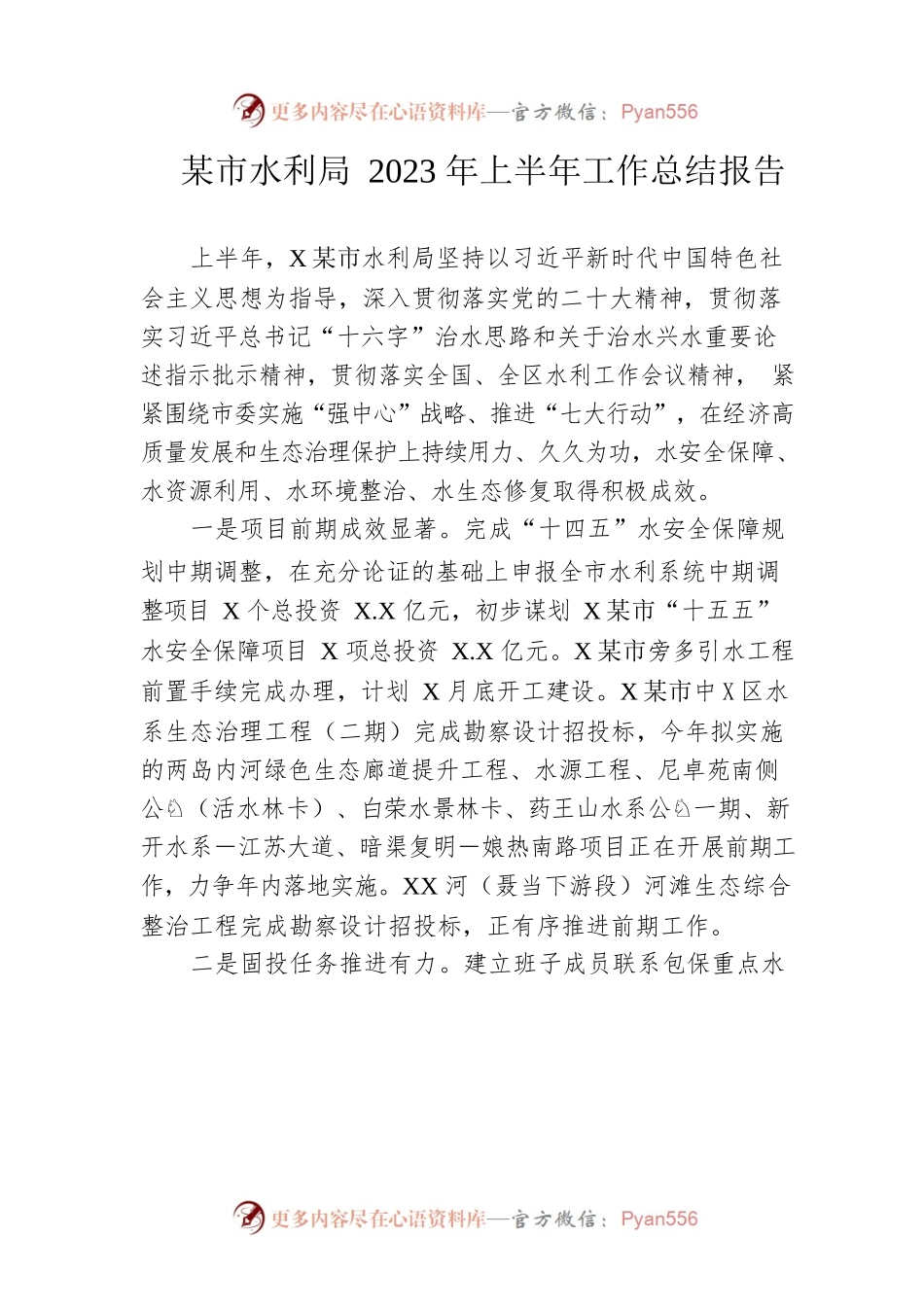 市水利局2023年上半年工作总结报告(20230612).docx_第1页