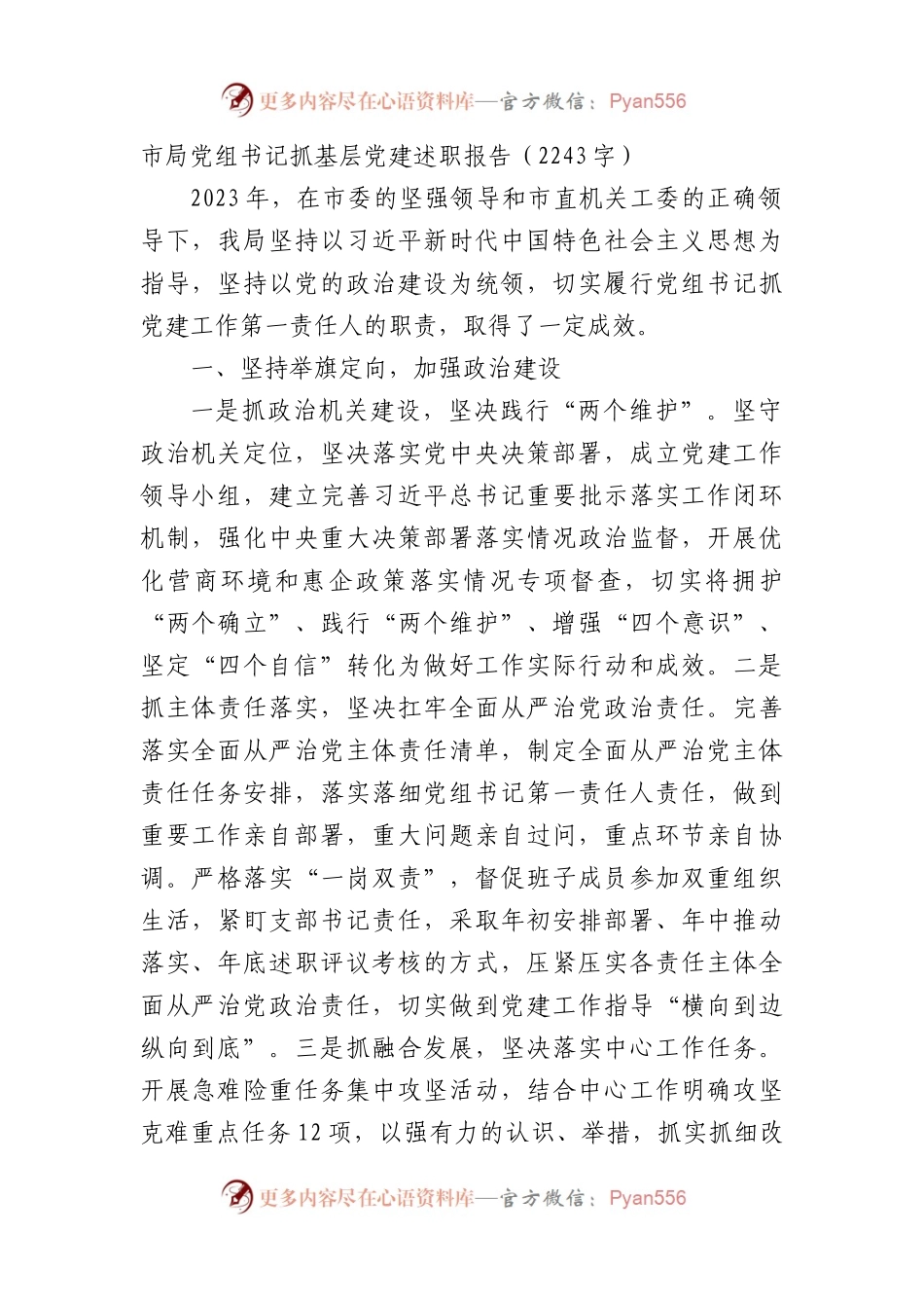 市局党组书记抓基层党建述职报告.docx_第1页