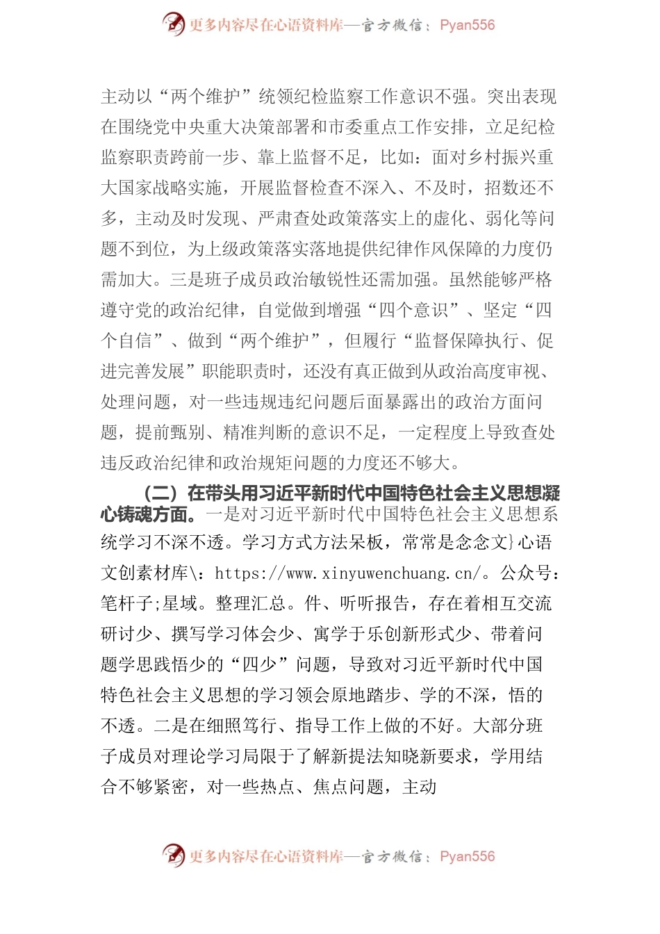 市纪检监察系统领导班子2023年度专题民主生活会对照检查材料202305.docx_第2页