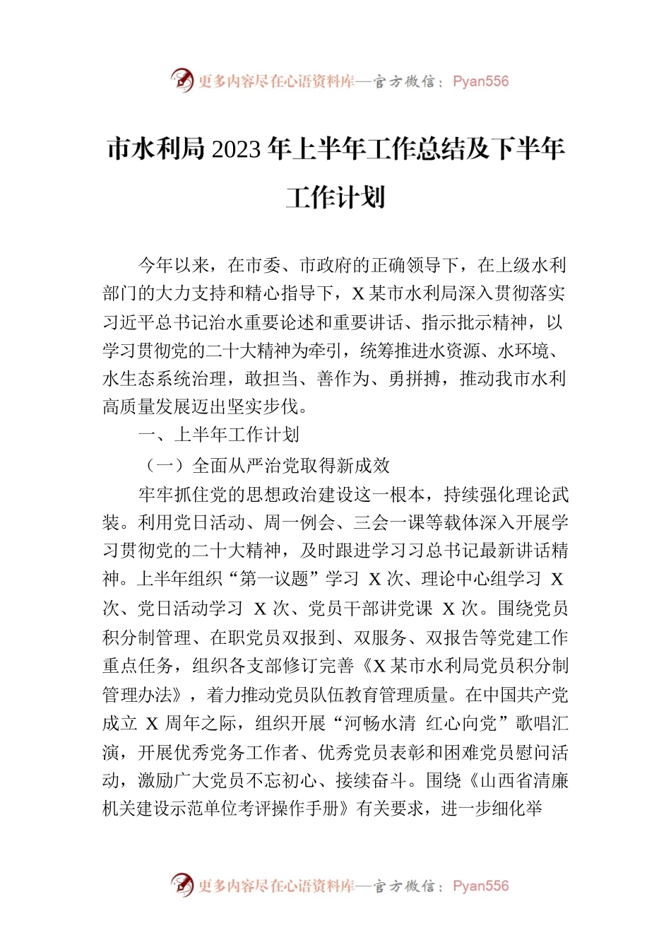 市水利局2023年上半年工作总结及下半年工作计划（20230710）.docx_第1页