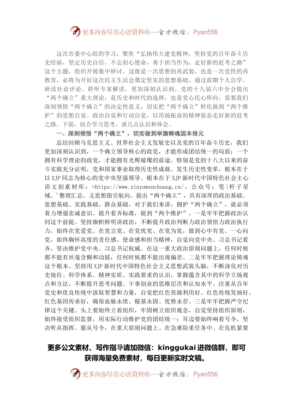 市委班子成员党史学习教育专题民主生活会研讨发言.docx_第1页