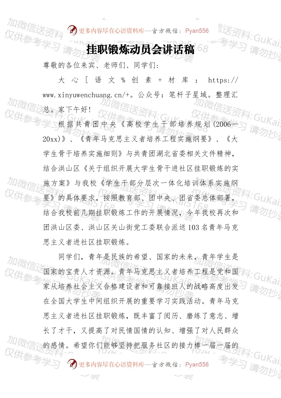 挂职锻炼动员会讲话稿（三）.docx_第1页