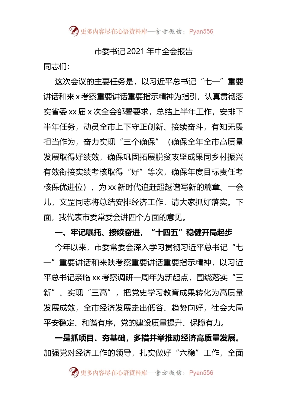 市委书记2021年中全会报告.docx_第1页