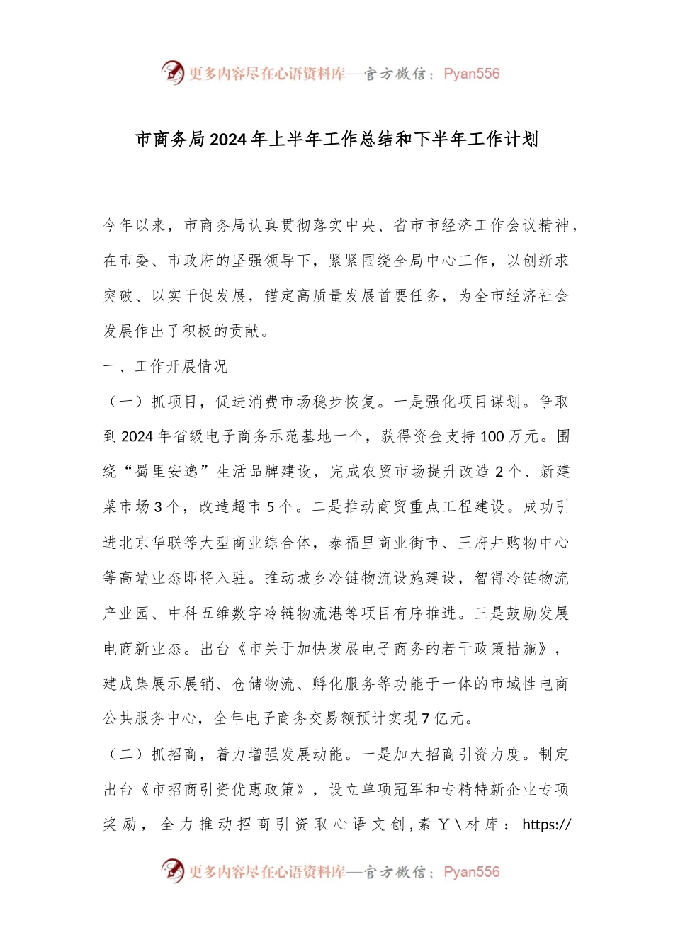 市商务局2024年上半年工作总结和下半年工作计划.docx_第1页