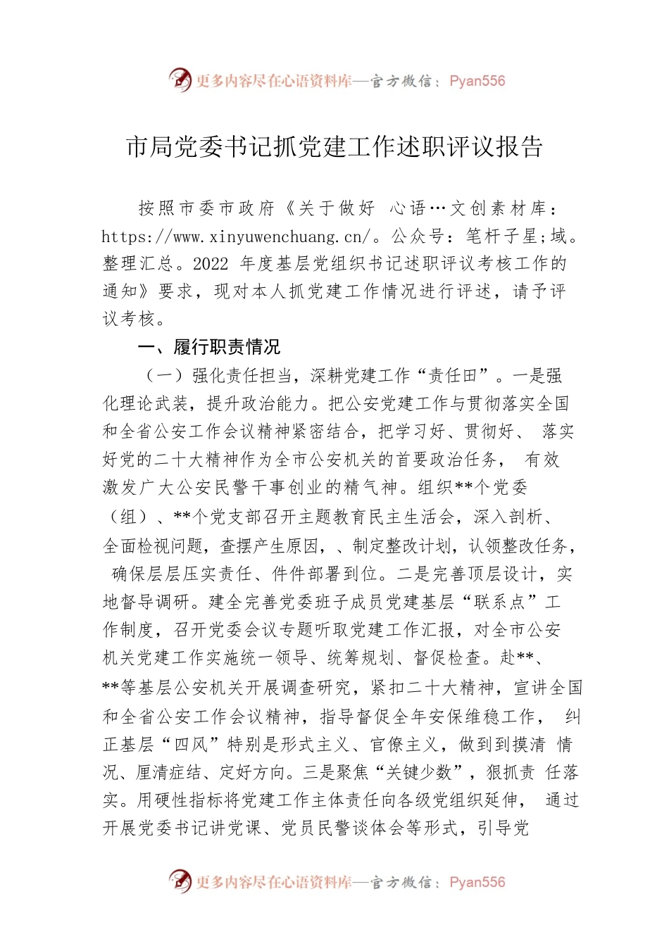 市局党委书记抓党建工作述职评议报告.docx_第1页
