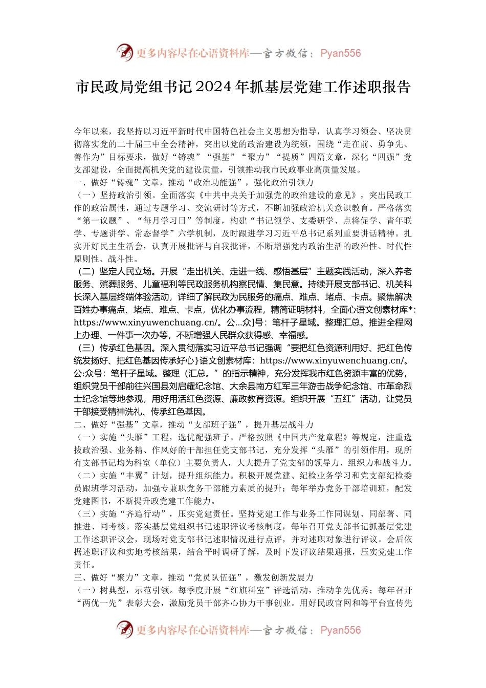 市民政局党组书记2024年抓基层党建工作述职报告.docx_第1页
