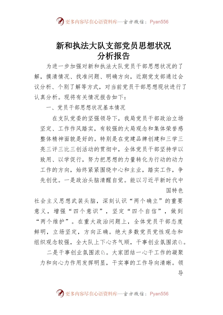 新和执法大队支部党员思想状况分析报告.docx_第1页