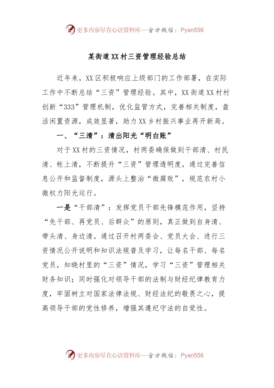某街道XX村三资管理经验总结.docx_第1页