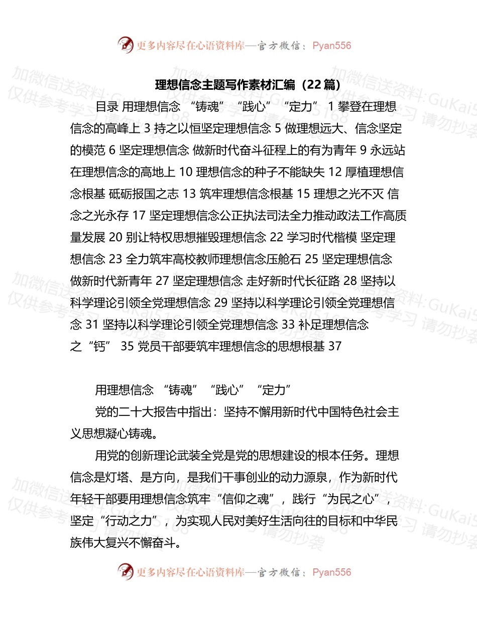 汇编1996-理想信念主题写作素材-22篇.docx_第1页