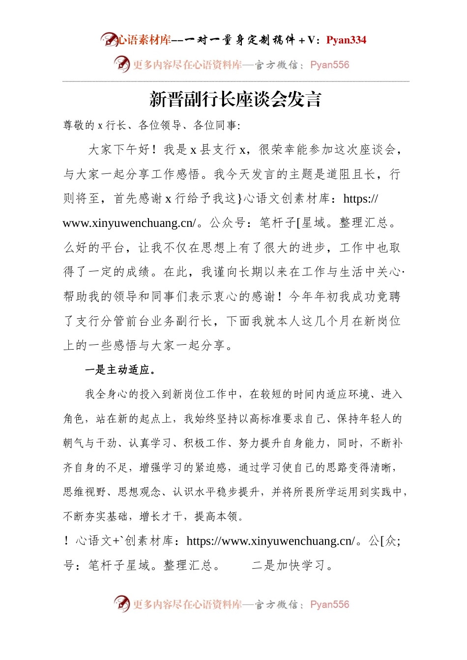 新晋副行长座谈会发言.docx_第1页