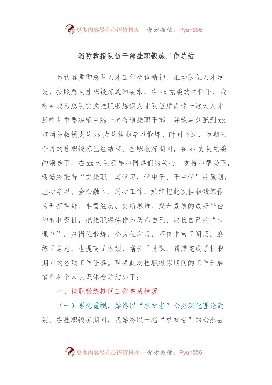 消防救援队伍干部挂职锻炼工作总结.docx_第1页