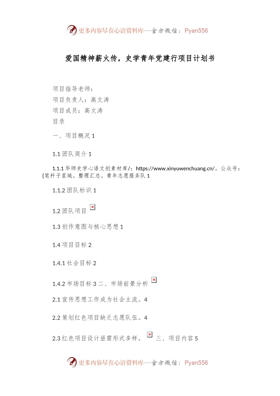 爱国精神薪火传，史学青年党建行项目计划书.docx_第1页
