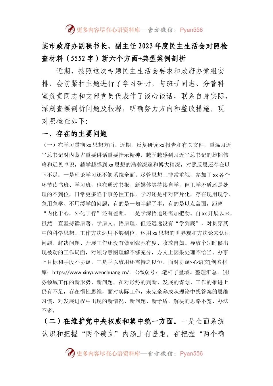 某市政府办副秘书长、副主任2023年度民主生活会对照检查材料（践行宗旨等6个方面+典型案例剖析.docx_第1页