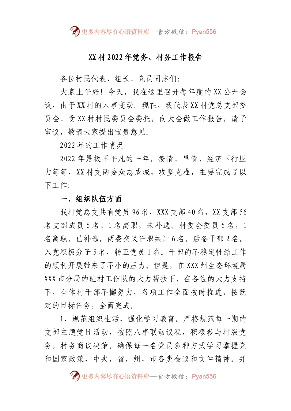 村202X年党务、村务工作报告.docx_第1页