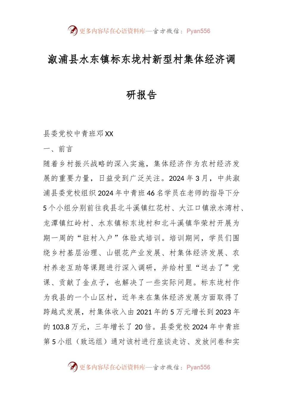 溆浦县水东镇标东垅村新型村集体经济调研报告.docx_第1页