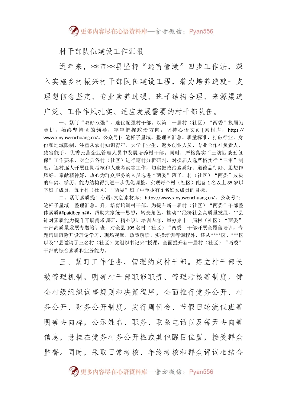 村干部队伍建设工作汇报（二）.docx_第1页