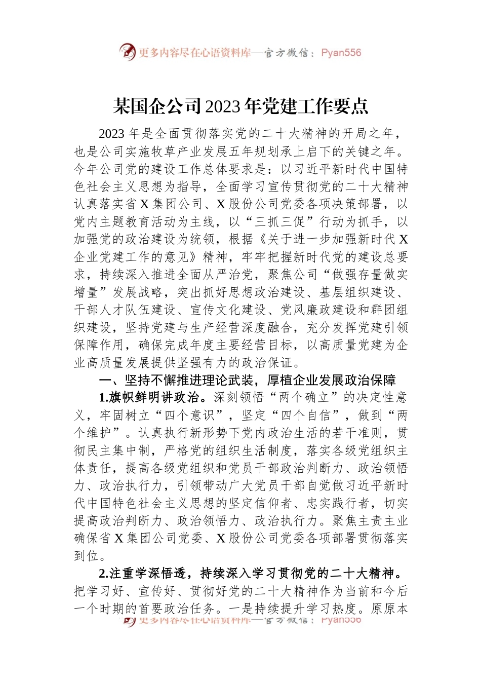 某国企公司2023年党建工作要点.docx_第1页