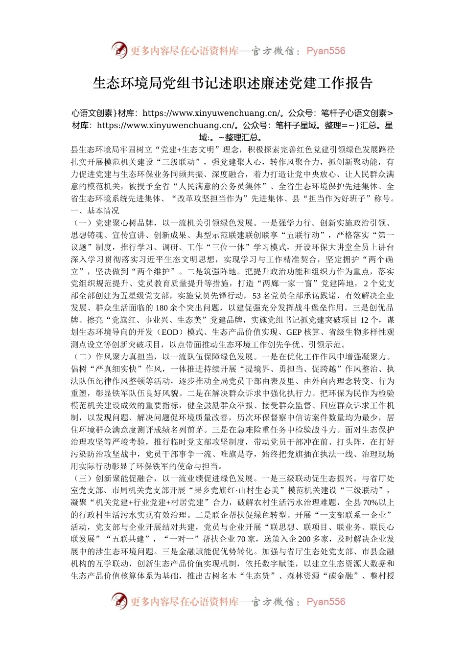 生态环境局党组书记述职述廉述党建工作报告.docx_第1页