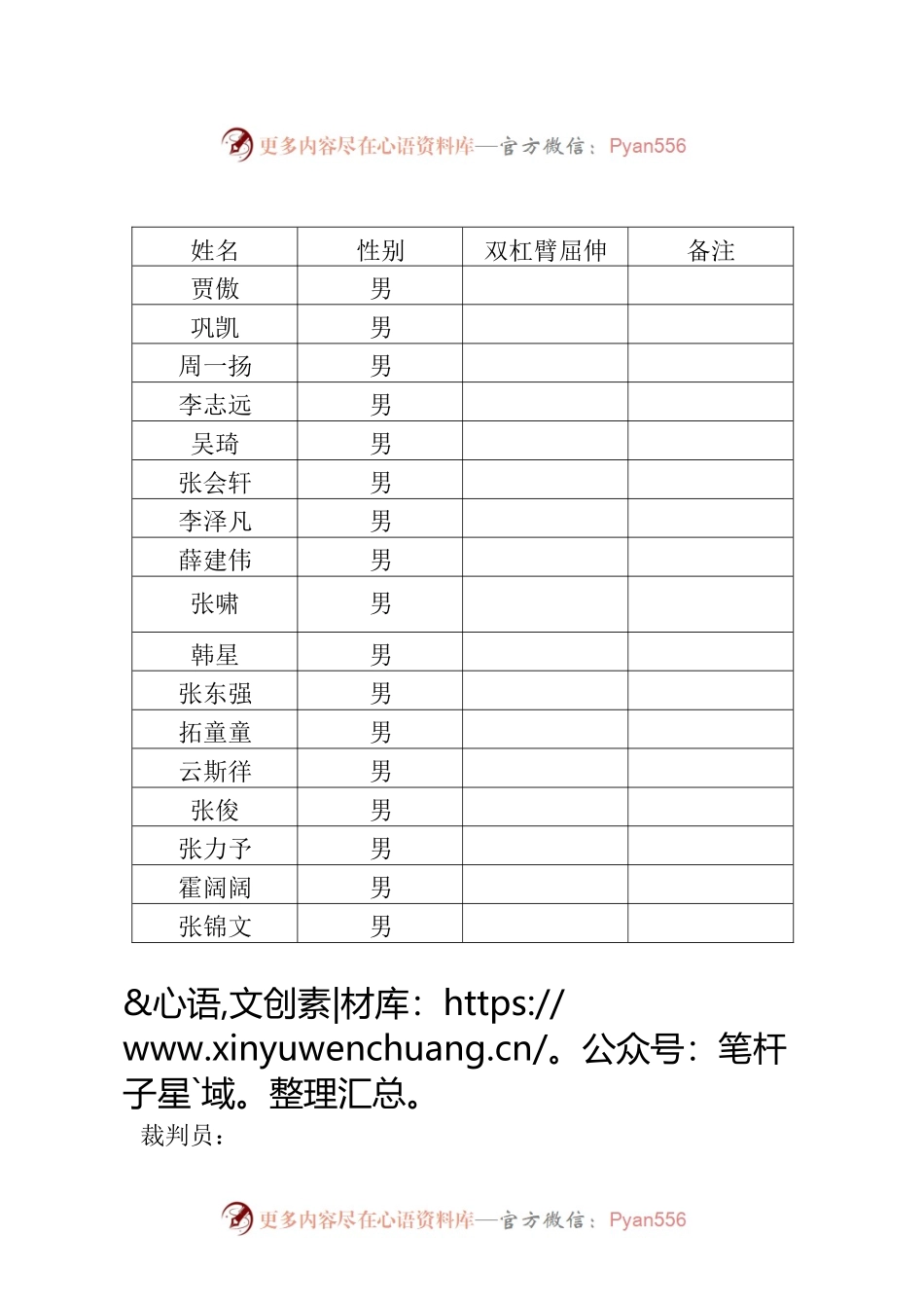 消防救援队伍新录用干部初任培训基础体能得分登记表（双杠臂屈伸）.docx_第1页