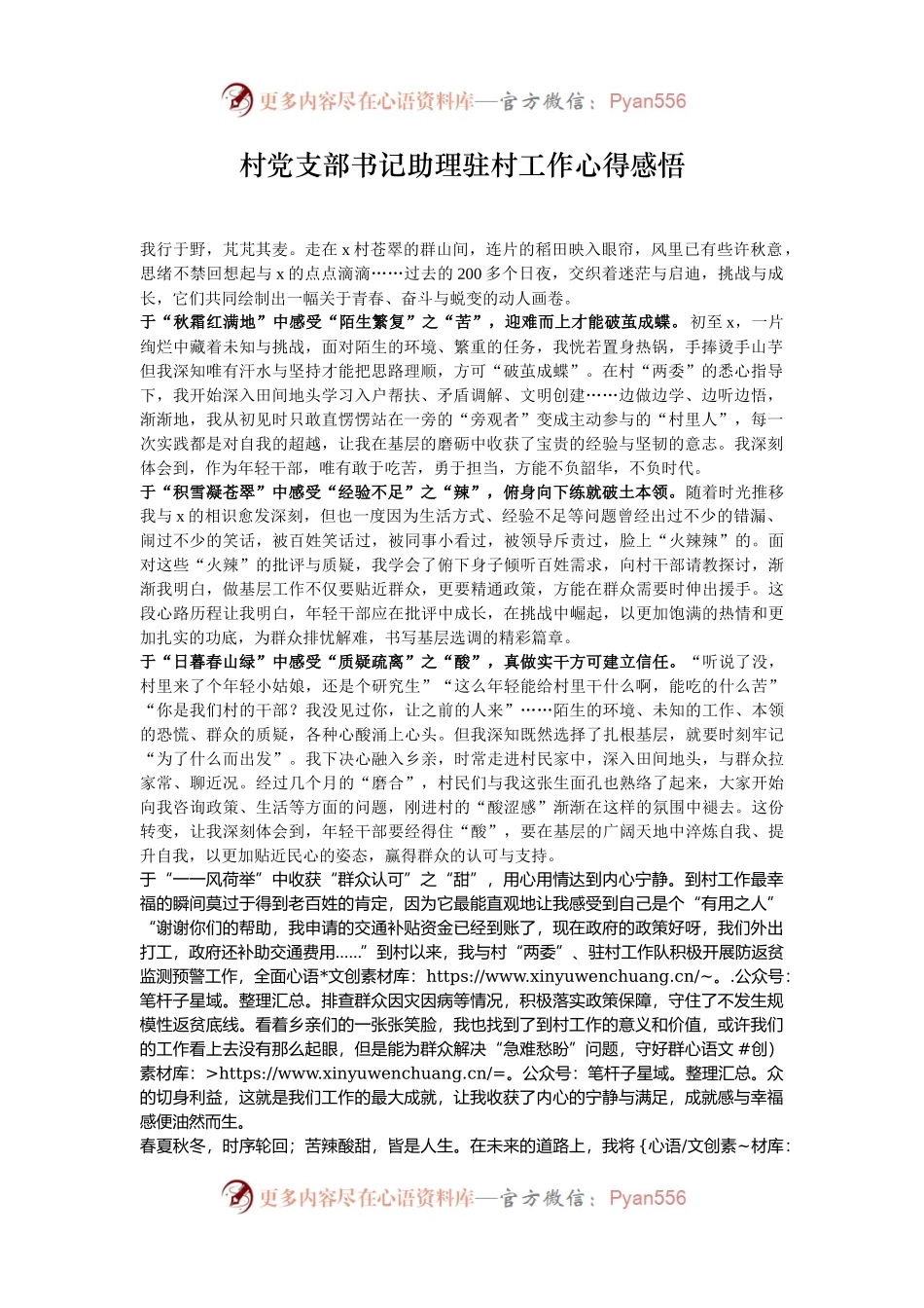 村党支部书记助理驻村工作心得感悟.docx_第1页