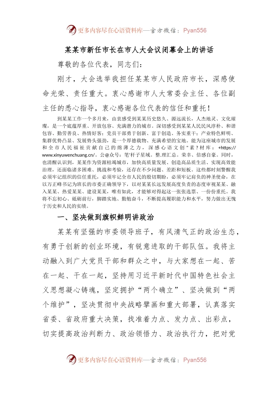 某某市新任市长在市人大会议闭幕会上的讲话.docx_第1页