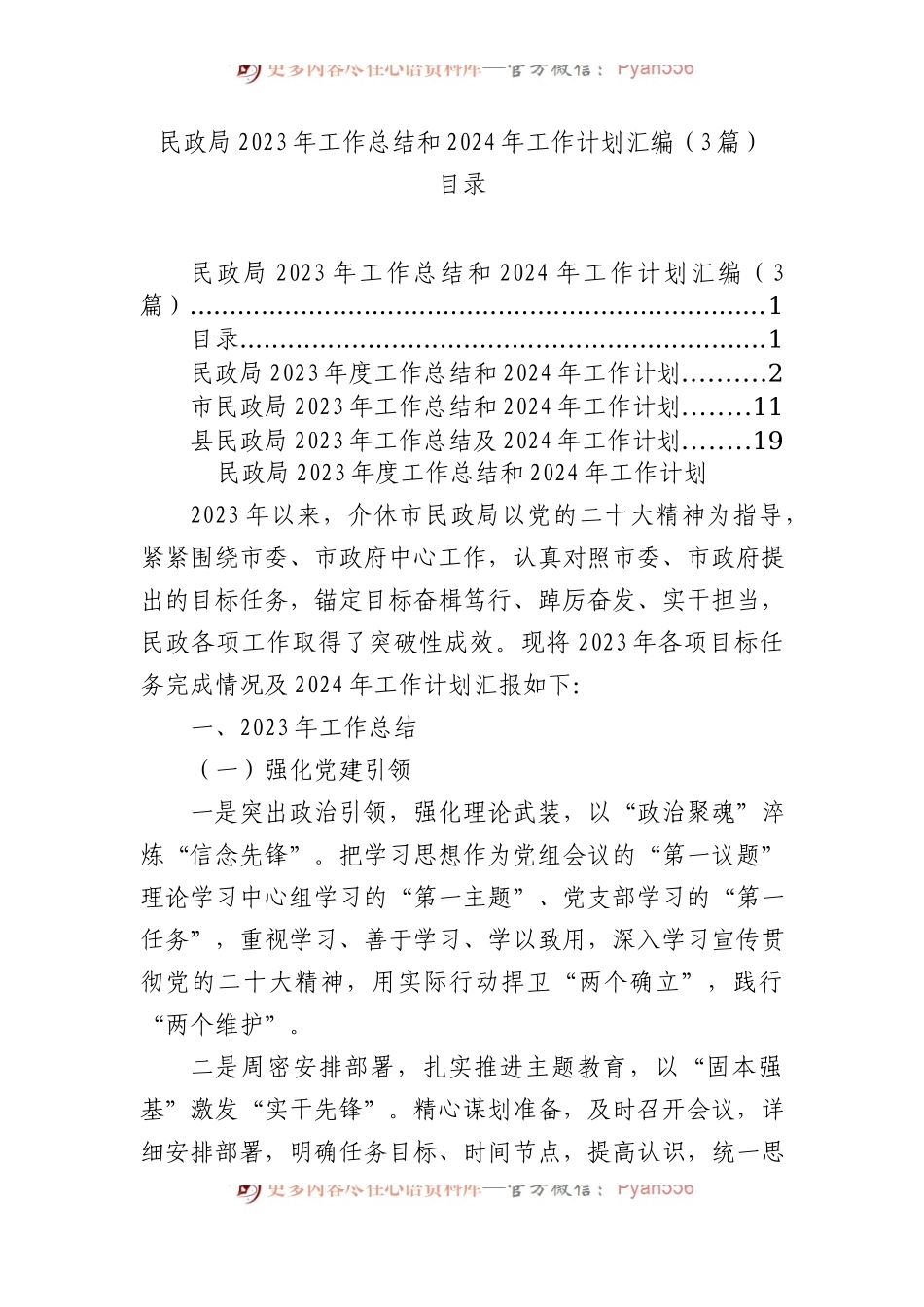 民政局2023年工作总结和2024年工作计划汇编（3篇）.docx_第1页