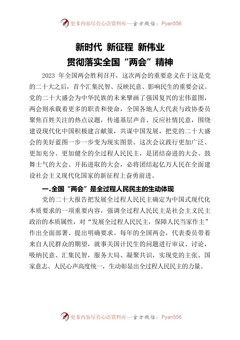 新时代新征程新伟业 贯彻落实全国“两会”精神.docx_第1页