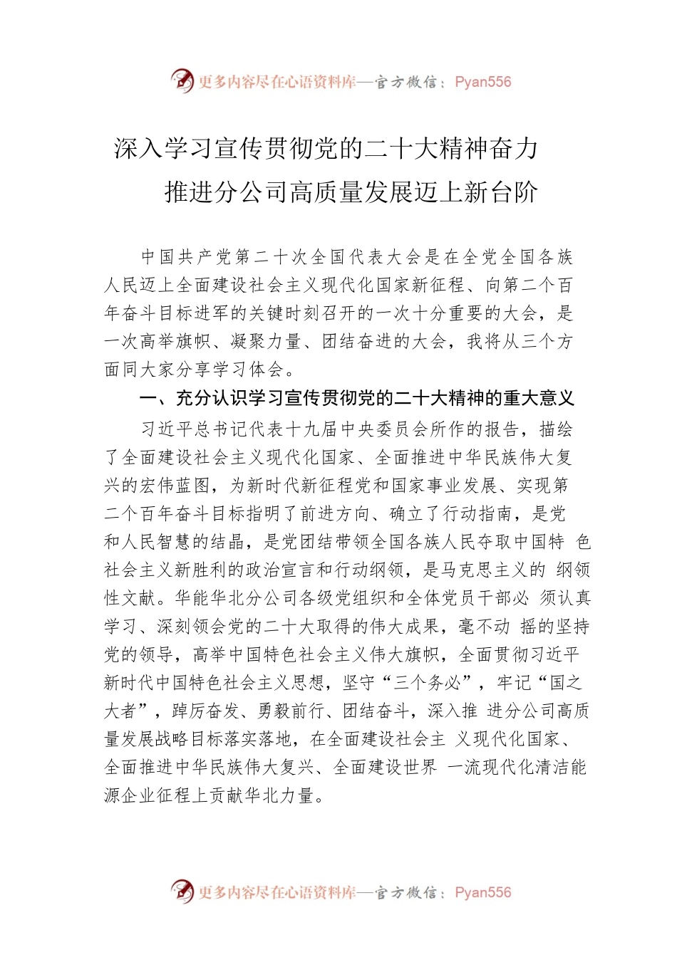 深入学习宣传贯彻党的二十大精神奋力推进分公司高质量发展迈上新台阶.docx_第1页