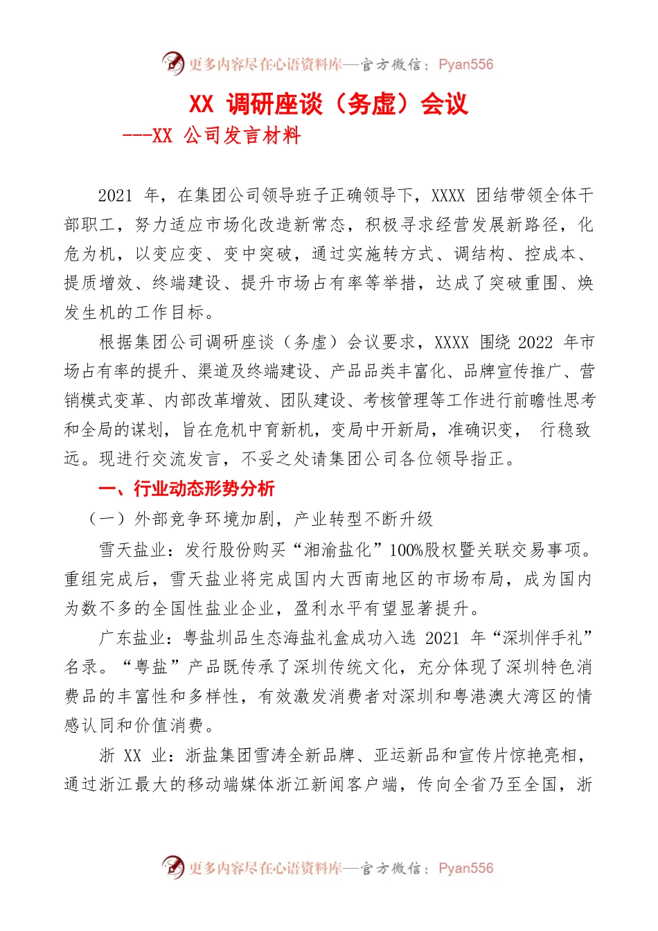 某盐业公司务虚会发言材料.docx_第1页