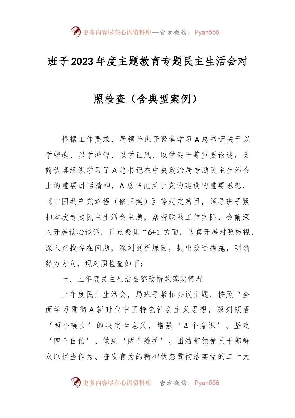 班子2023年度主题教育专题民主生活会对照检查（含典型案例）.docx_第1页