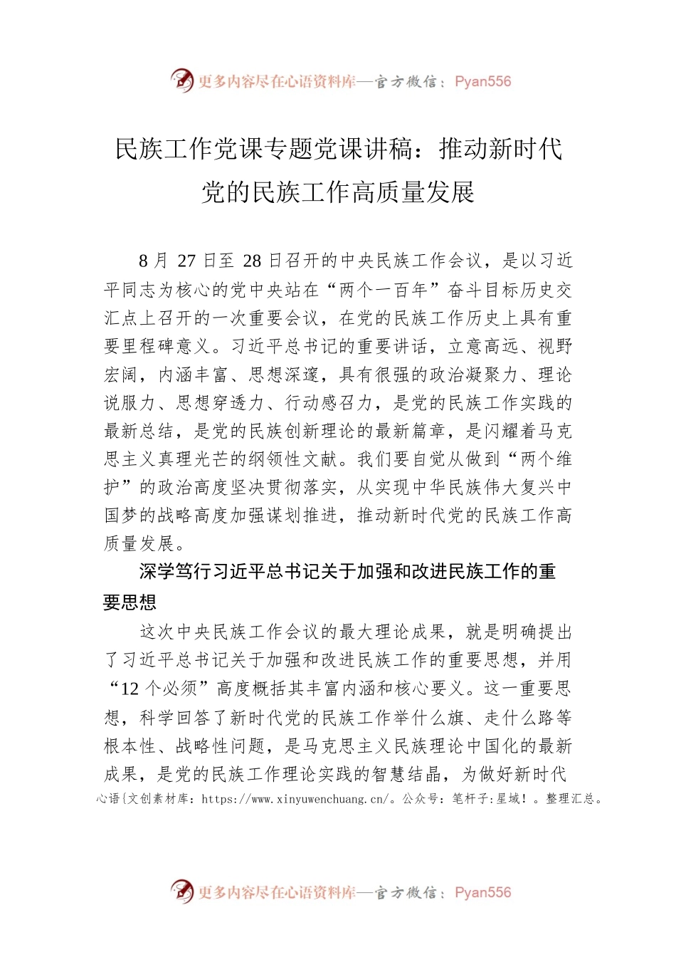 民族工作党课专题党课讲稿：推动新时代党的民族工作高质量发展.docx_第1页