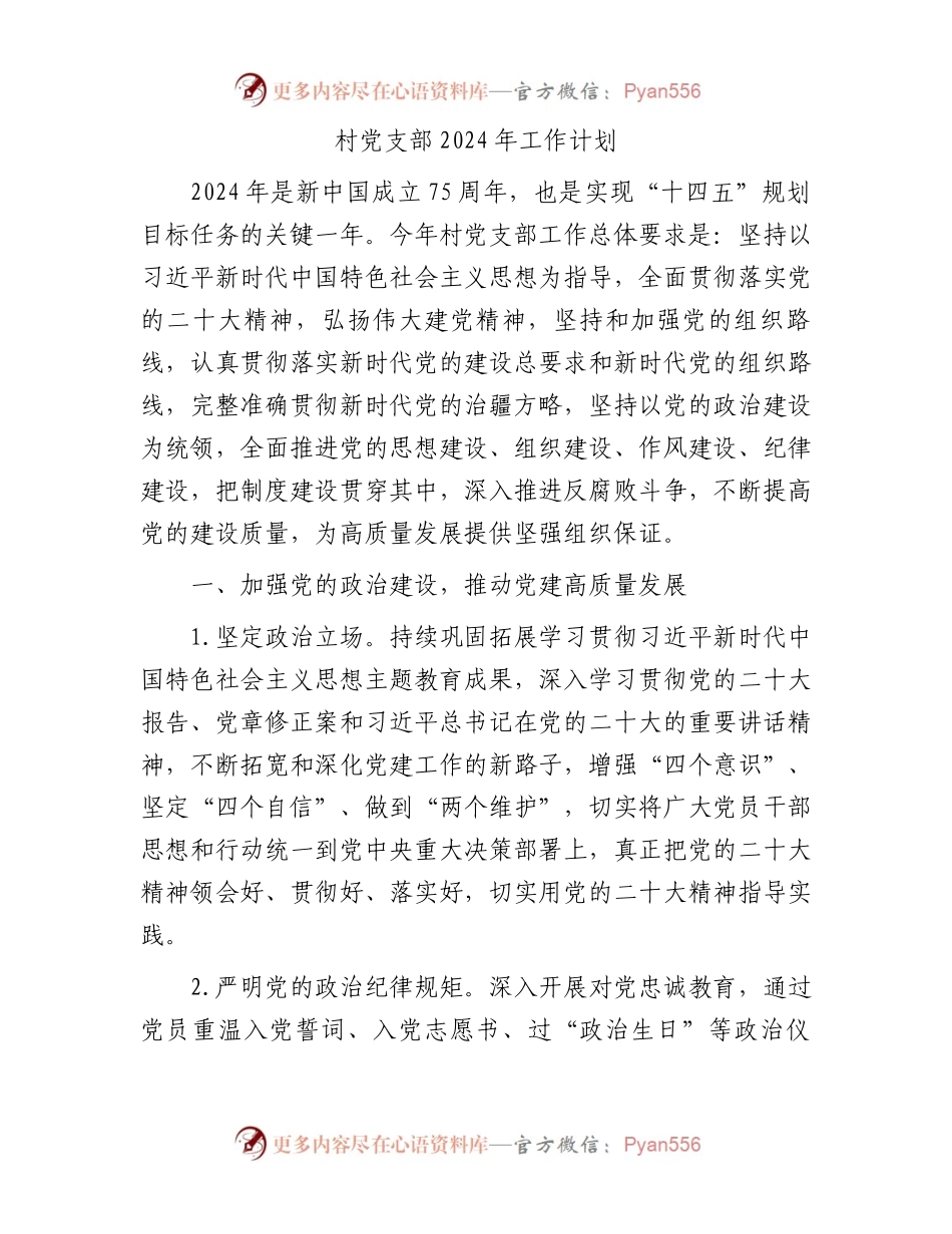 村党支部2024年工作计划.docx_第1页