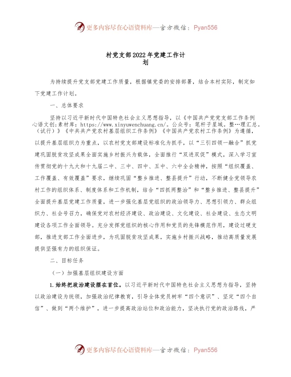 村党支部2022年党建工作计划.docx_第1页