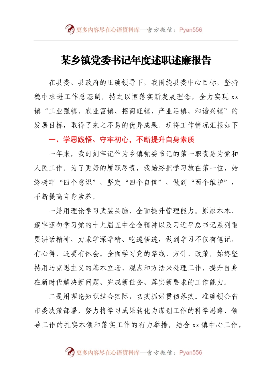 某乡镇党委书记年度述职述廉报告.docx_第1页