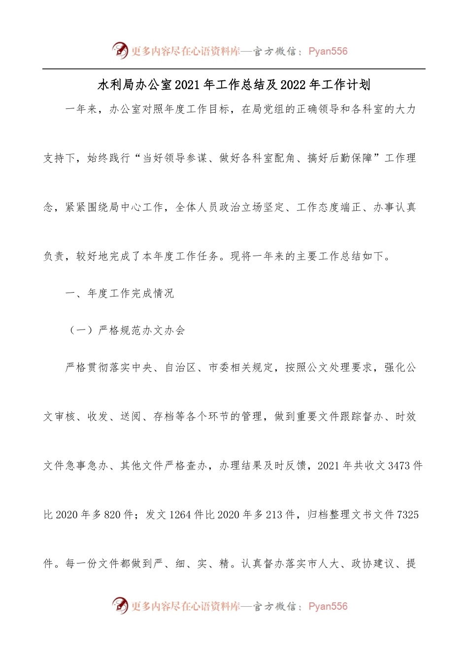 水利局办公室2021年工作总结及2022年工作计划.docx_第1页