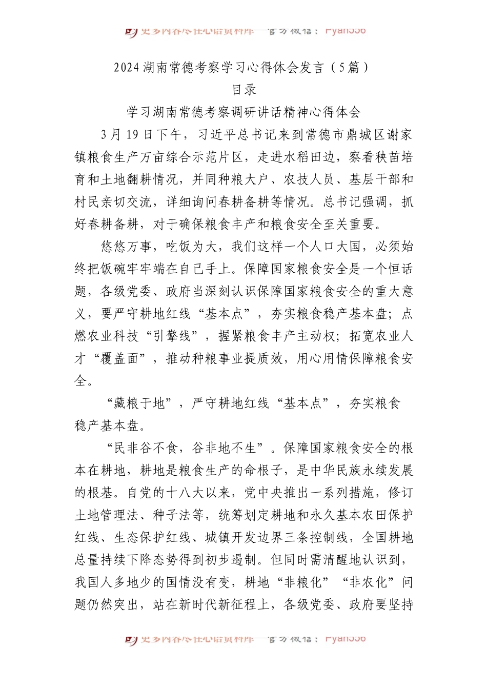 湖南考察调研讲话心得体会发言（5篇）.docx_第1页