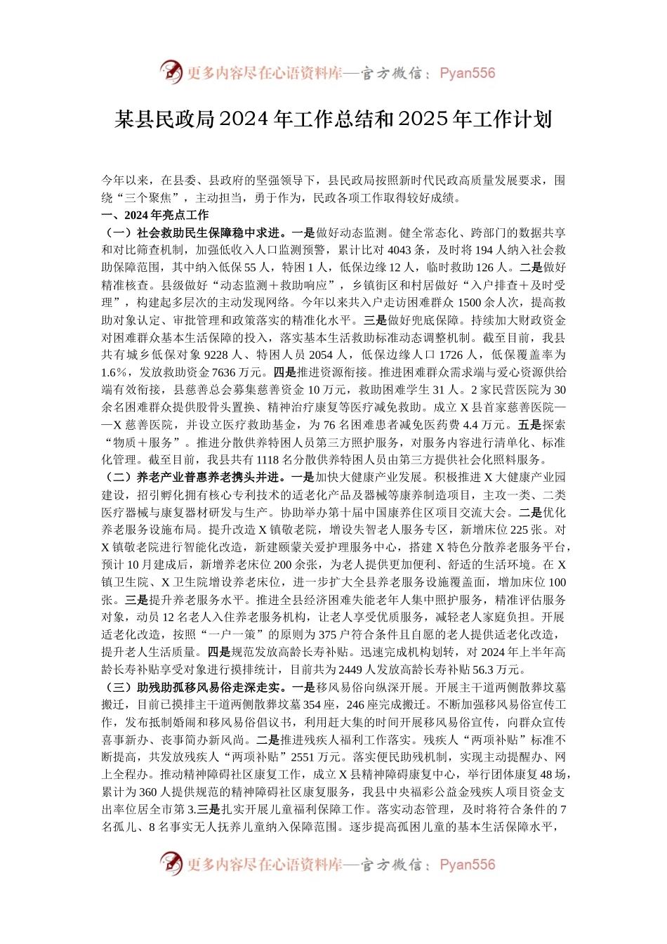 某县民政局2024年工作总结和2025年工作计划.docx_第1页
