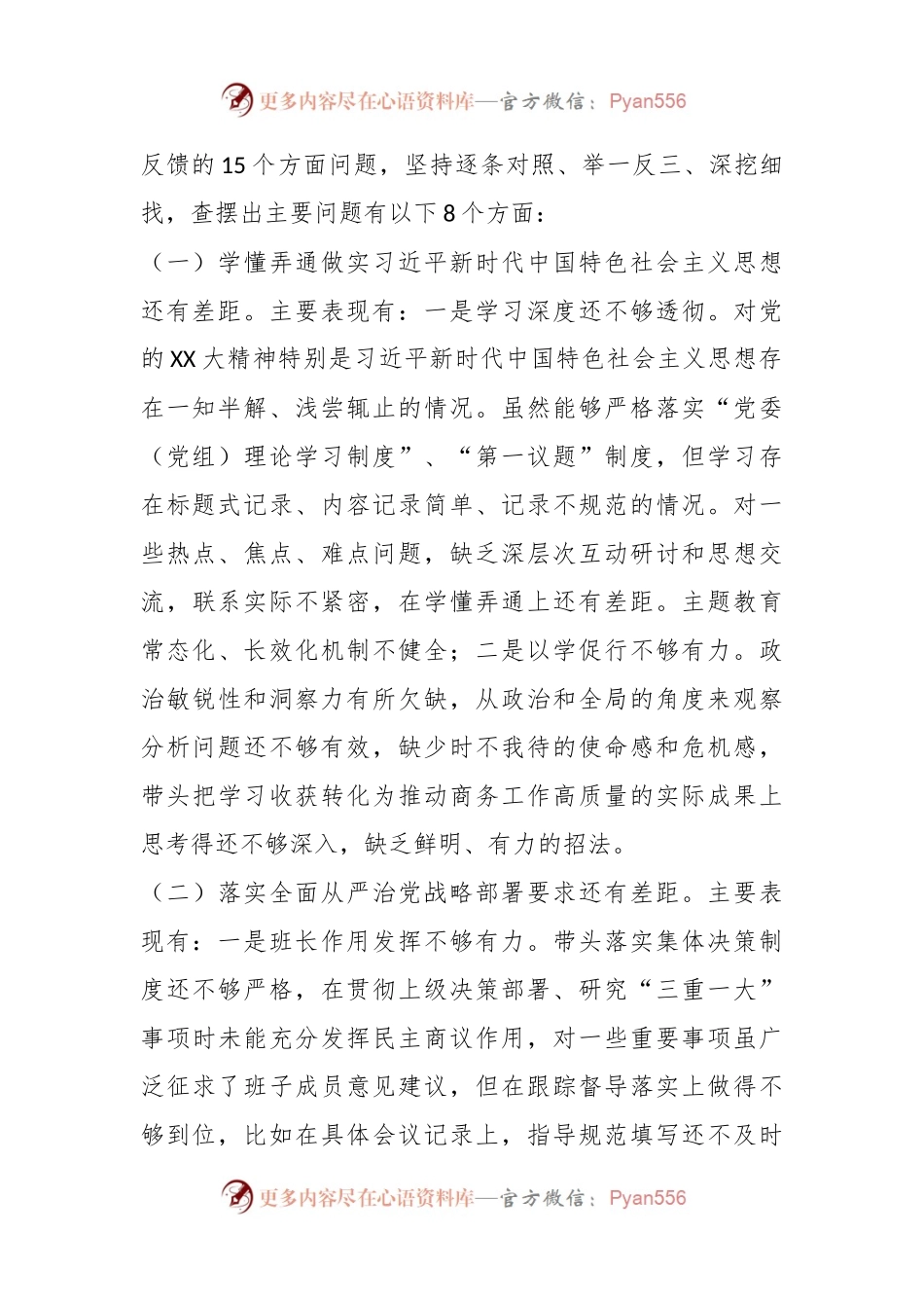 有关于巡视反馈问题整改专题民主生活会对照检查.docx_第2页