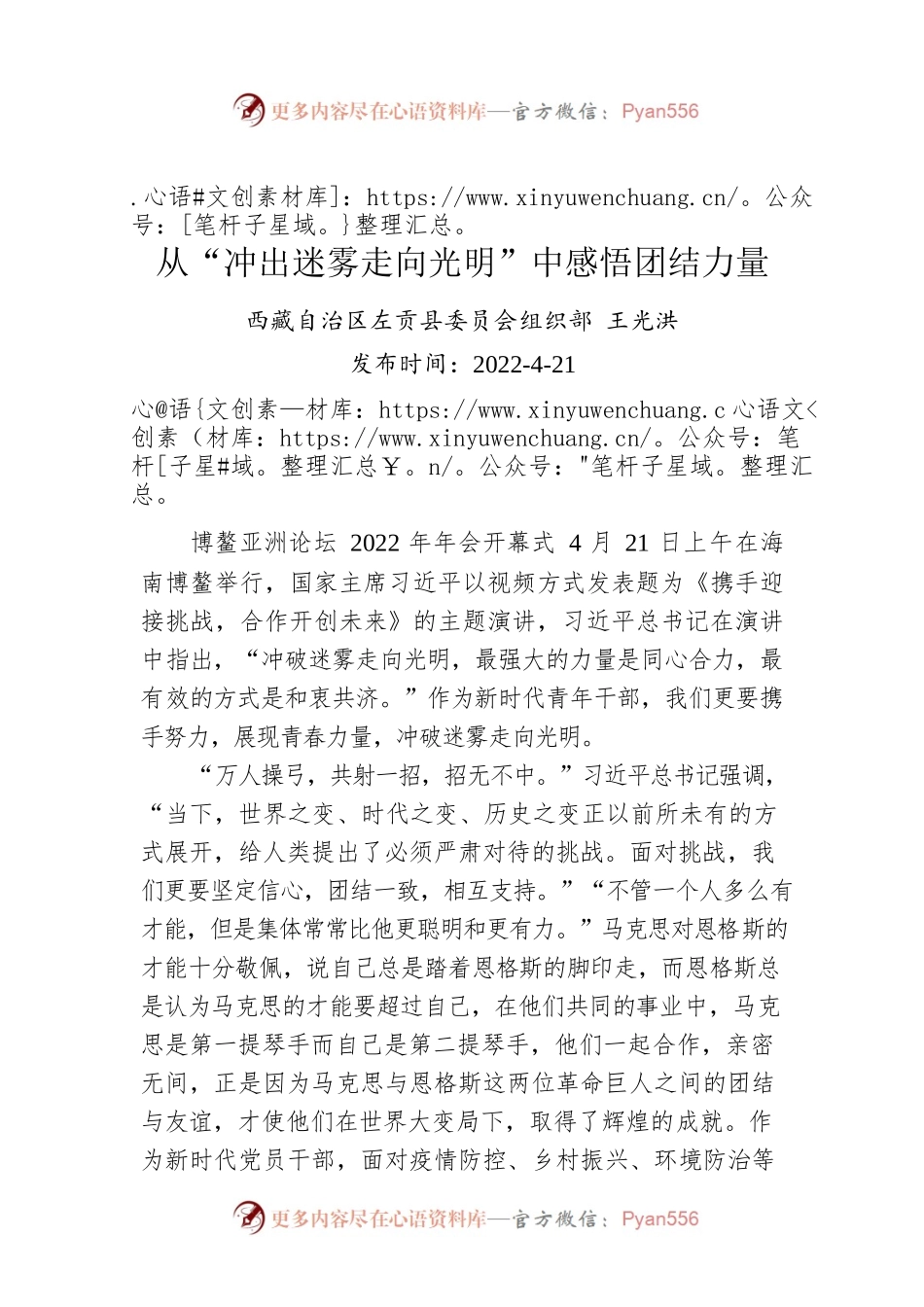 王光洪：从“冲出迷雾走向光明”中感悟团结力量.docx_第1页