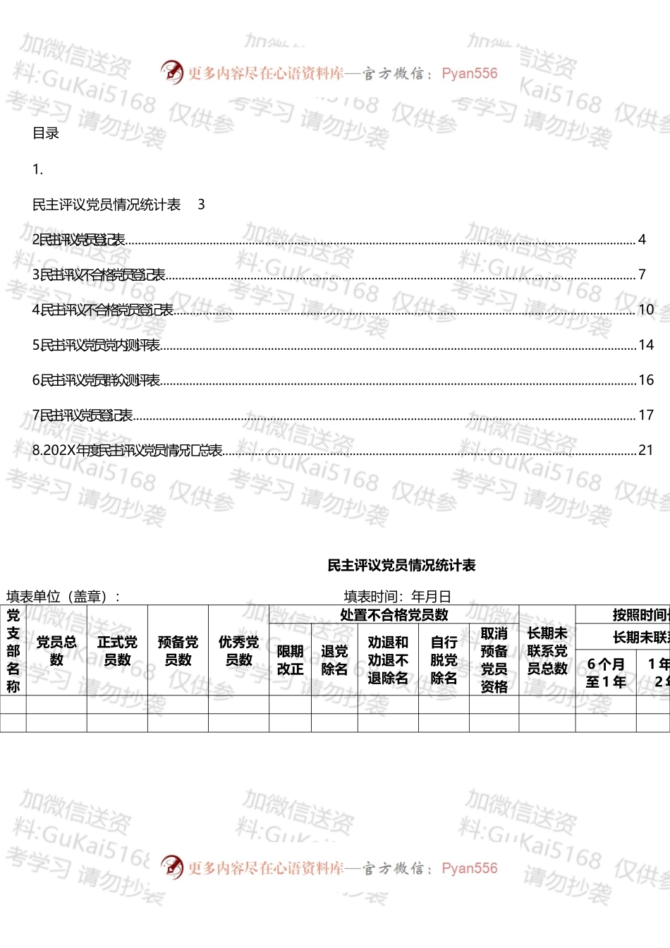 民主评议党员登记表、汇总表等汇编.docx_第1页