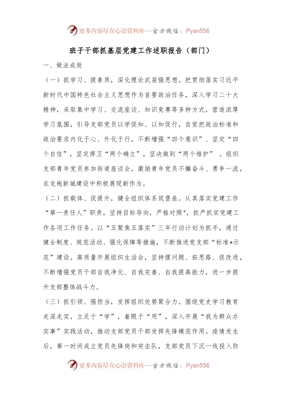 班子干部抓基层党建工作述职报告（部门）.docx_第1页