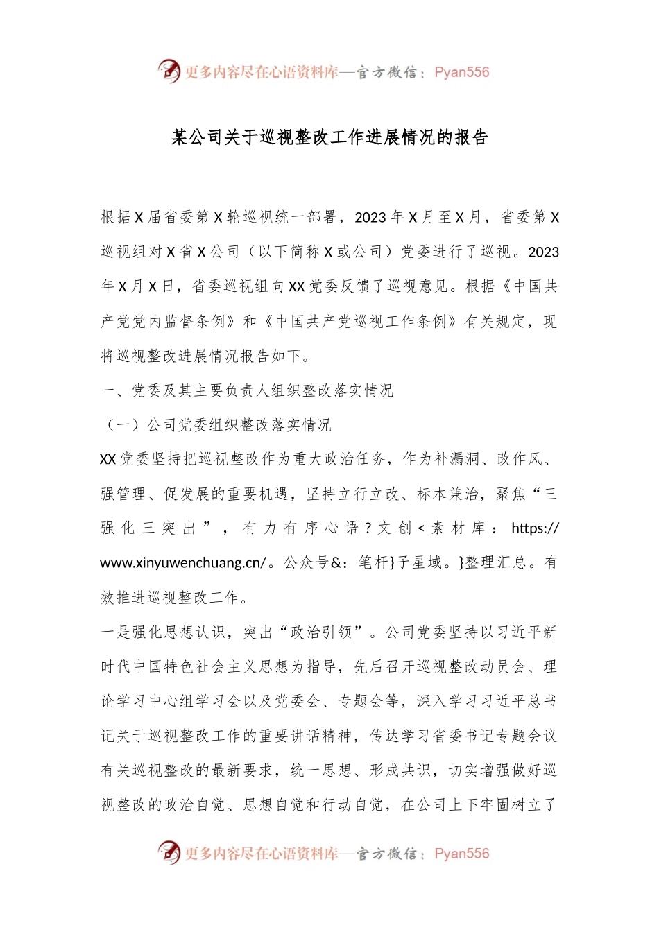 某公司关于巡视整改工作进展情况的报告.docx_第1页