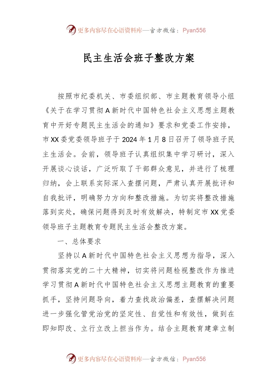 民主生活会班子整改方案.docx_第1页